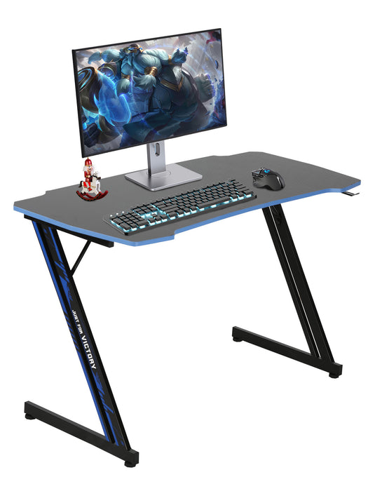 Gaming Desk 47.2 Inch Z Shaped Carbon Fiber Surface Desktop Computer Table PC Workstaion Gaming Table with Headphone Hook
