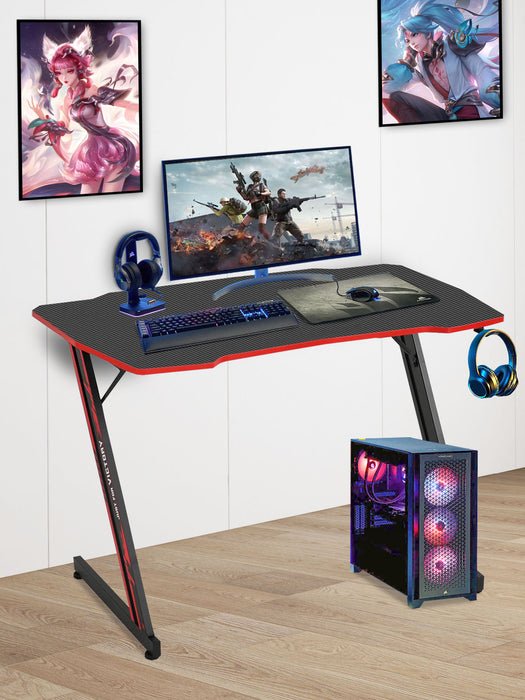 Gaming Desk 39.4 Inch Z Shaped Carbon Fiber Surface Desktop Computer Table PC Workstaion Gaming Table with Headphone Hook