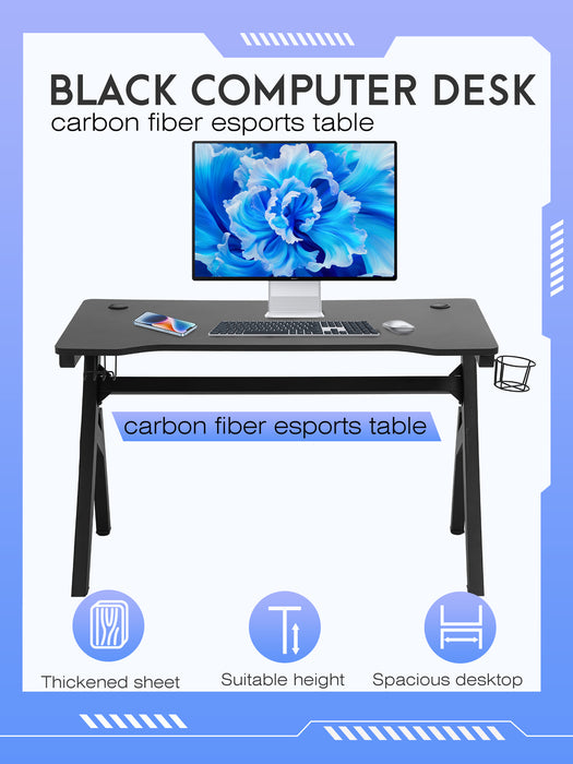 47 Inch Gaming Computer Desk Ergonomic Carbon Fiber PC Table Large Computer Desk PC Gaming Workstation Home Office Desks with Cup Holder Headphone Hook