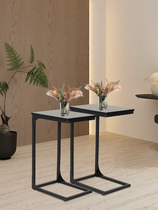 C-Shaped End Table 24 Inch Adjustable Feet Sofa Table Small Bedside Table Easy to Move Couch Table with Metal Frame for Bedroom Living Room Office