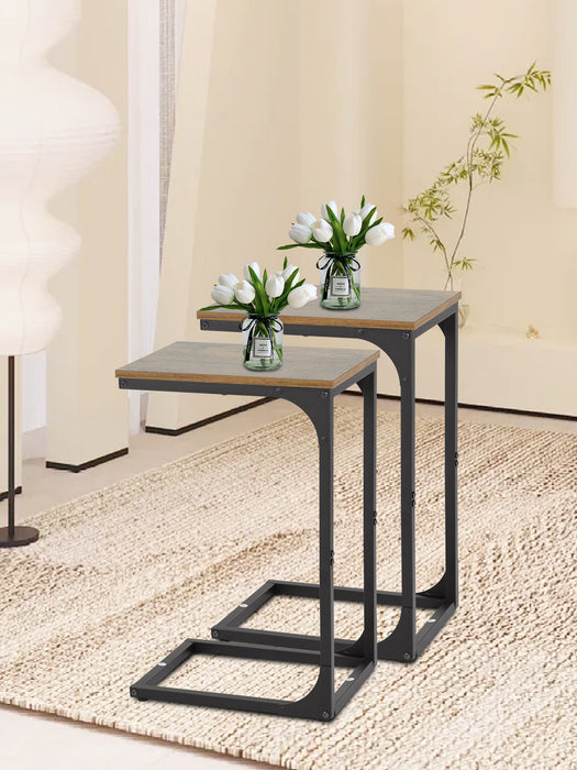 C-Shaped End Table 24 Inch Adjustable Feet Sofa Table Small Bedside Table Easy to Move Couch Table with Metal Frame for Bedroom Living Room Office