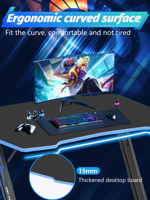 Gaming Desk 39.4 Inch Z Shaped Carbon Fiber Surface Desktop Computer Table PC Workstaion Gaming Table with Headphone Hook