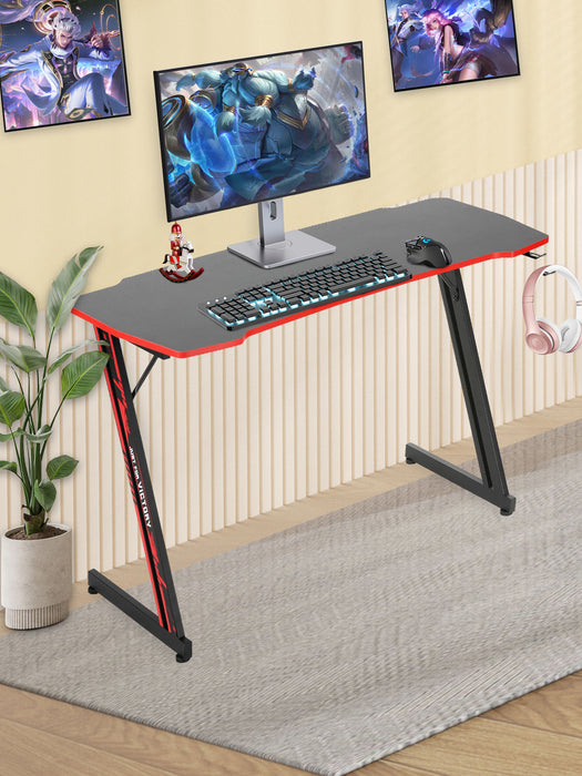 Gaming Desk 47.2 Inch Z Shaped Carbon Fiber Surface Desktop Computer Table PC Workstaion Gaming Table with Headphone Hook