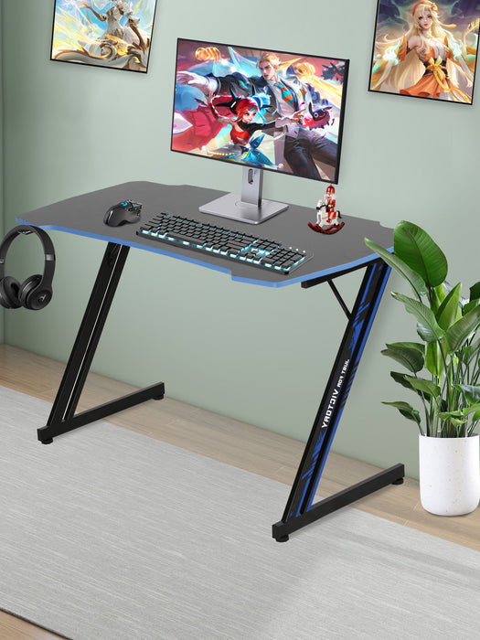 Gaming Desk 47.2 Inch Z Shaped Carbon Fiber Surface Desktop Computer Table PC Workstaion Gaming Table with Headphone Hook