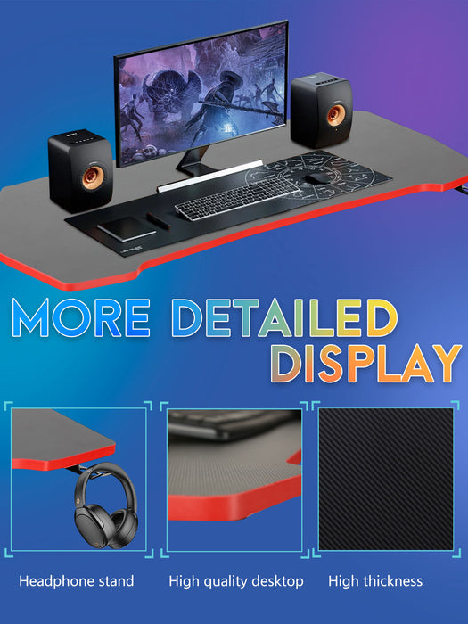 Gaming Desk 47.2 Inch Z Shaped Carbon Fiber Surface Desktop Computer Table PC Workstaion Gaming Table with Headphone Hook