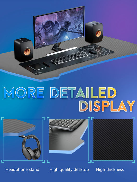Gaming Desk 47.2 Inch Z Shaped Carbon Fiber Surface Desktop Computer Table PC Workstaion Gaming Table with Headphone Hook