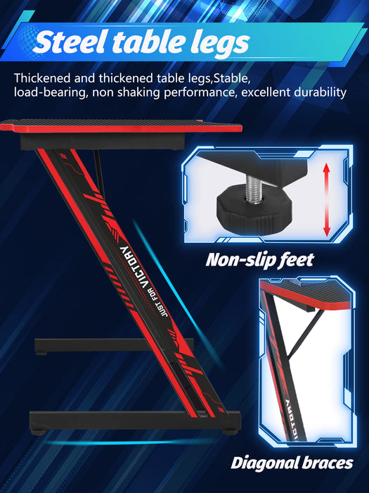 Gaming Desk 39.4 Inch Z Shaped Carbon Fiber Surface Desktop Computer Table PC Workstaion Gaming Table with Headphone Hook