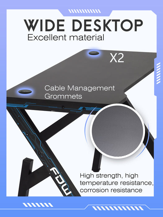 47 Inch Gaming Computer Desk Ergonomic Carbon Fiber PC Table Large Computer Desk PC Gaming Workstation Home Office Desks with Cup Holder Headphone Hook