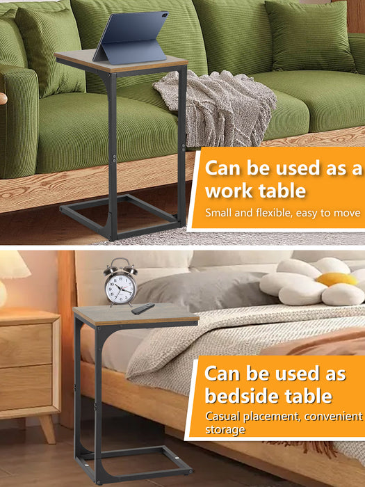 C-Shaped End Table 24 Inch Adjustable Feet Sofa Table Small Bedside Table Easy to Move Couch Table with Metal Frame for Bedroom Living Room Office