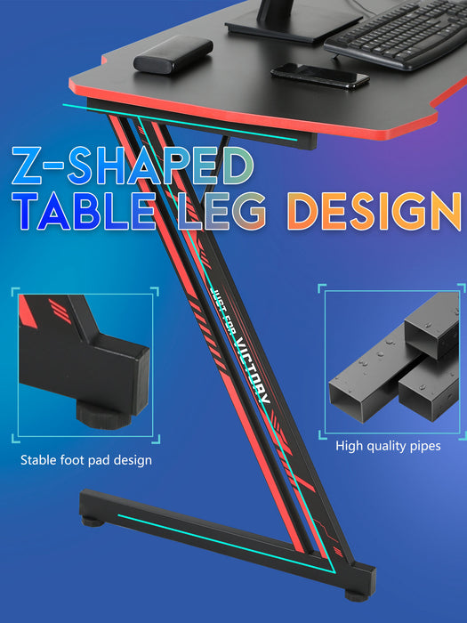 Gaming Desk 47.2 Inch Z Shaped Carbon Fiber Surface Desktop Computer Table PC Workstaion Gaming Table with Headphone Hook
