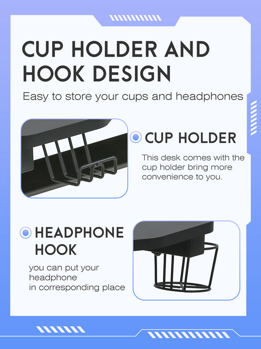 47 Inch Gaming Computer Desk Ergonomic Carbon Fiber PC Table Large Computer Desk PC Gaming Workstation Home Office Desks with Cup Holder Headphone Hook