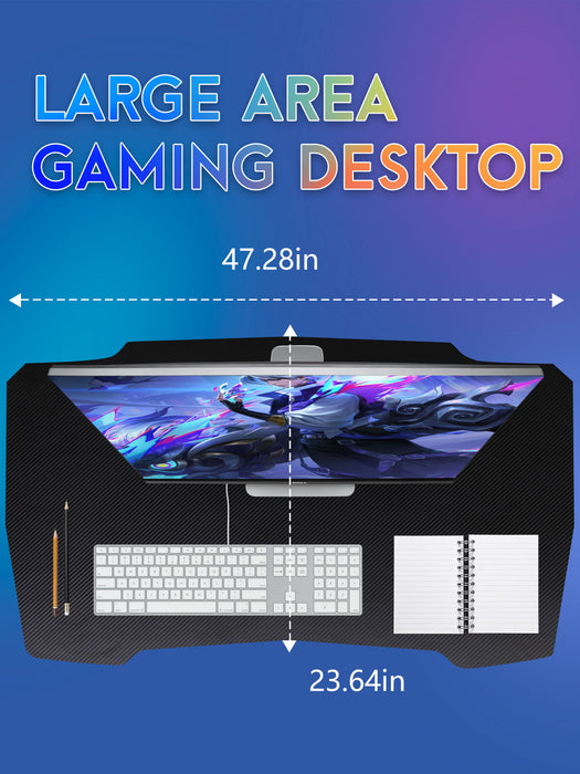 Gaming Desk 47.2 Inch Z Shaped Carbon Fiber Surface Desktop Computer Table PC Workstaion Gaming Table with Headphone Hook