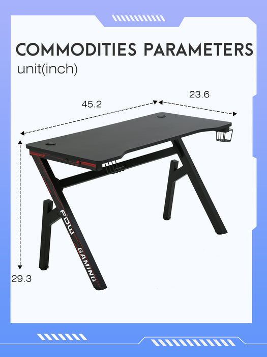 47 Inch Gaming Computer Desk Ergonomic Carbon Fiber PC Table Large Computer Desk PC Gaming Workstation Home Office Desks with Cup Holder Headphone Hook