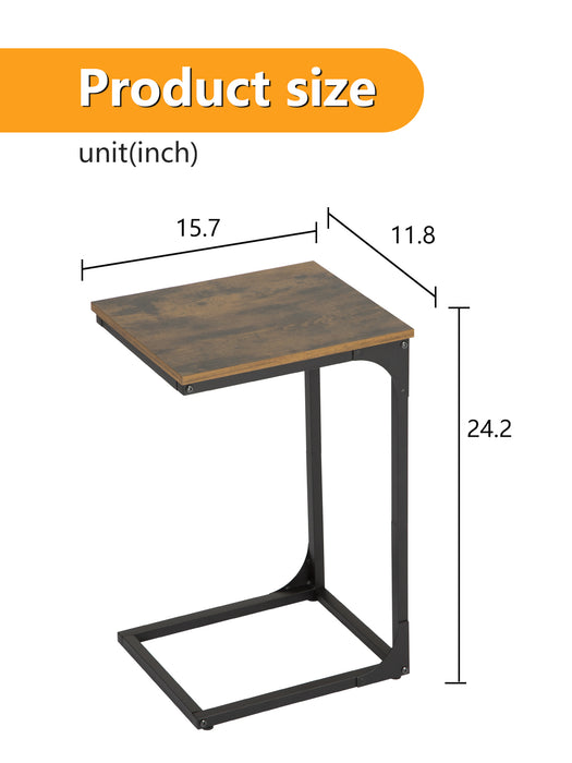 C-Shaped End Table 24 Inch Adjustable Feet Sofa Table Small Bedside Table Easy to Move Couch Table with Metal Frame for Bedroom Living Room Office