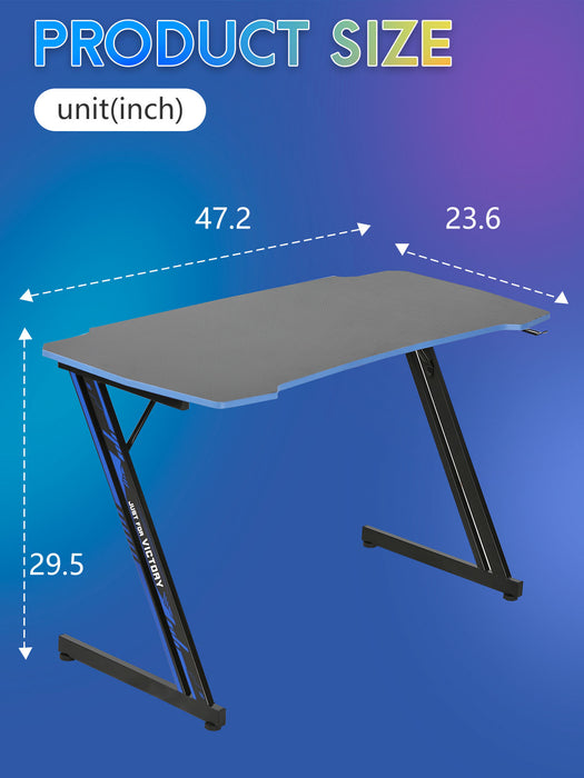 Gaming Desk 47.2 Inch Z Shaped Carbon Fiber Surface Desktop Computer Table PC Workstaion Gaming Table with Headphone Hook
