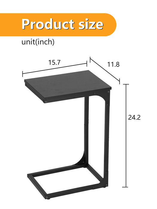 C-Shaped End Table 24 Inch Adjustable Feet Sofa Table Small Bedside Table Easy to Move Couch Table with Metal Frame for Bedroom Living Room Office
