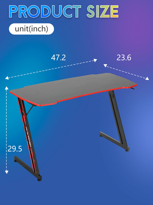 Gaming Desk 47.2 Inch Z Shaped Carbon Fiber Surface Desktop Computer Table PC Workstaion Gaming Table with Headphone Hook