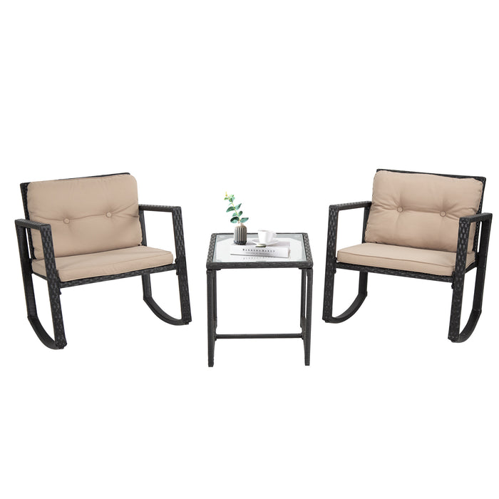 Outdoor Bistro Set Rocking 3 Piece Patio Set Rattan Chair