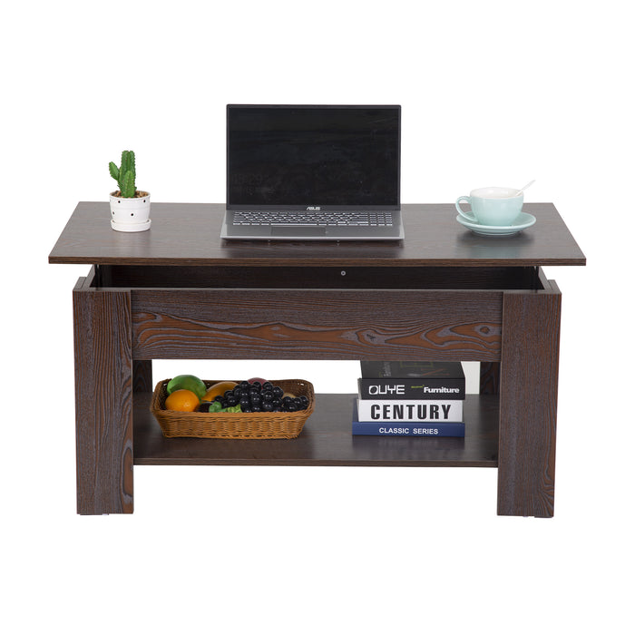 Lift Top Coffee Table with Hidden Compartment and Storage Shelf