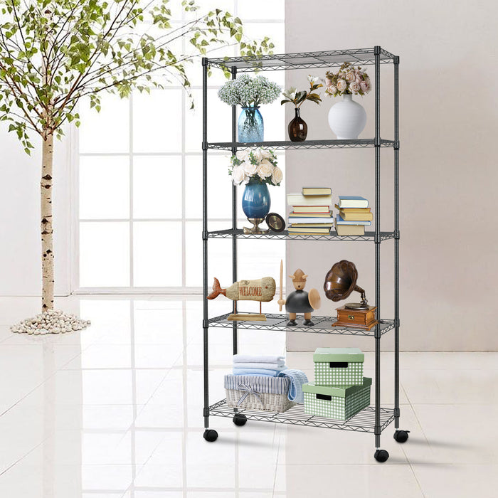 5 Tier Layer Wire Metal Shelving Unit with Wheels