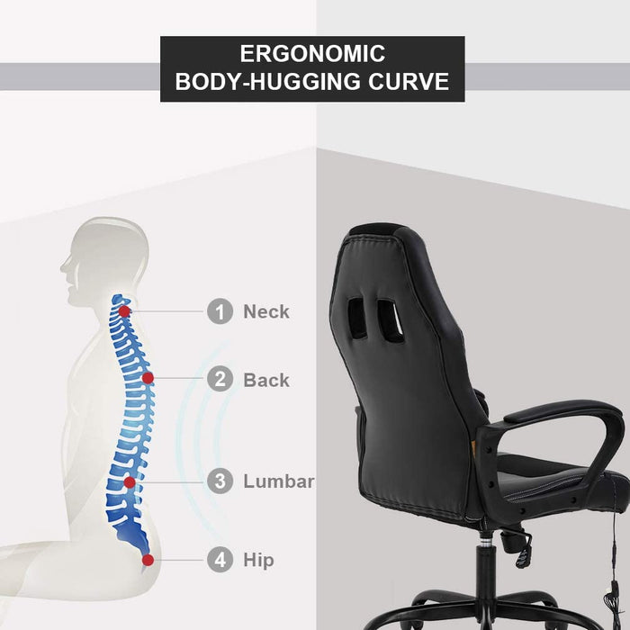 Adjustable PU Lumbar Massage Support Leather Racing Chair