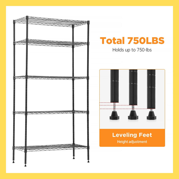 5 Tier Layer Wire Metal Shelving Unit with Wheels