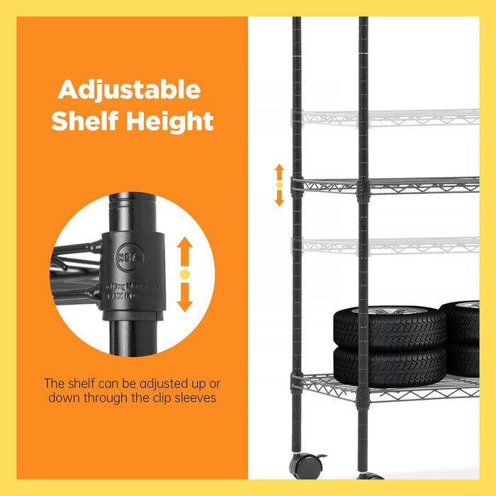 5 Tier Layer Wire Metal Shelving Unit with Wheels