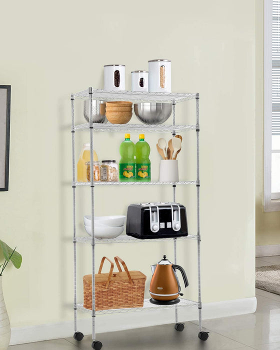 5 Tier Layer Wire Metal Shelving Unit with Wheels