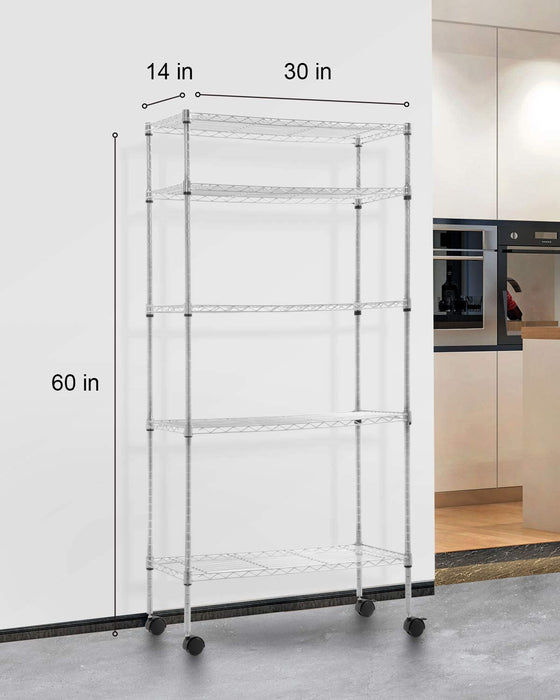 5 Tier Layer Wire Metal Shelving Unit with Wheels