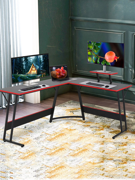 L Shaped Gaming Desk Computer Corner Desk PC Gaming Desk Table with Large Monitor Riser Stand for Home Office Sturdy Writing Workstation