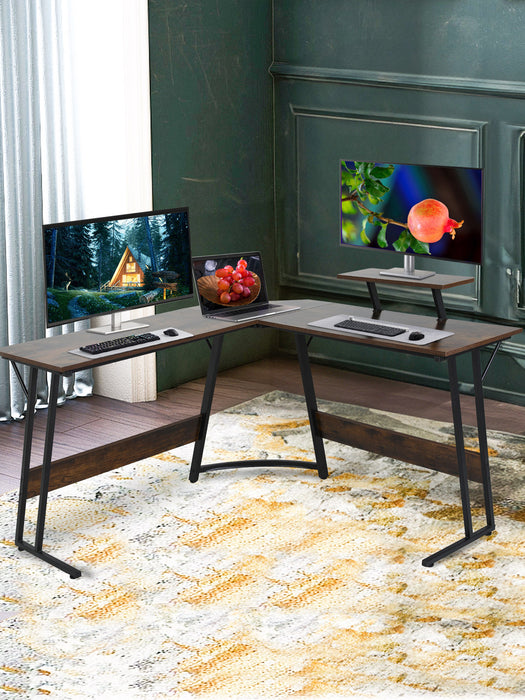 L Shaped Gaming Desk Computer Corner Desk PC Gaming Desk Table with Large Monitor Riser Stand for Home Office Sturdy Writing Workstation