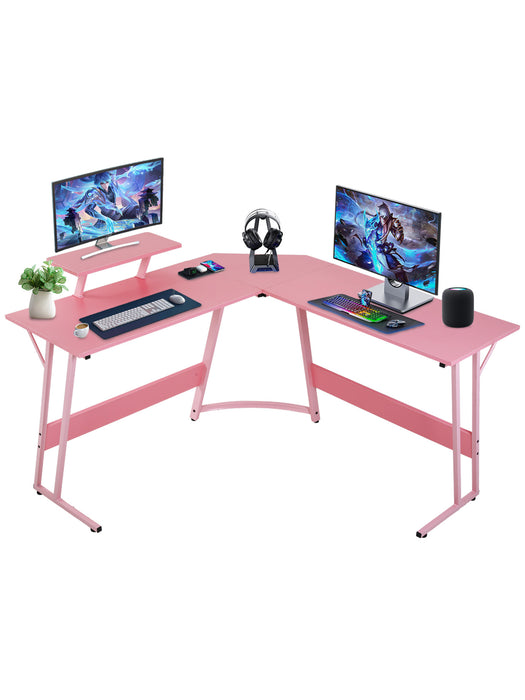 L Shaped Gaming Desk Computer Corner Desk PC Gaming Desk Table with Large Monitor Riser Stand for Home Office Sturdy Writing Workstation