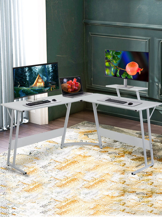 L Shaped Gaming Desk Computer Corner Desk PC Gaming Desk Table with Large Monitor Riser Stand for Home Office Sturdy Writing Workstation