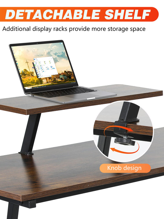 L Shaped Gaming Desk Computer Corner Desk PC Gaming Desk Table with Large Monitor Riser Stand for Home Office Sturdy Writing Workstation