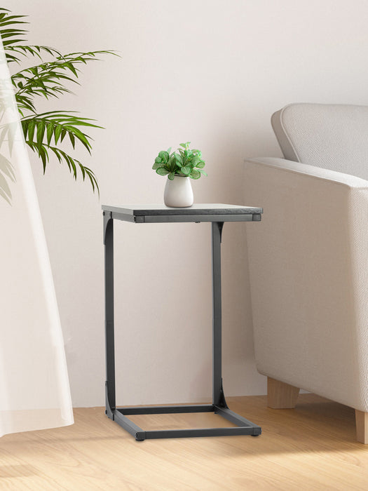C-Shaped End Table 24 Inch Adjustable Feet Sofa Table Small Bedside Table Easy to Move Couch Table with Metal Frame for Bedroom Living Room Office
