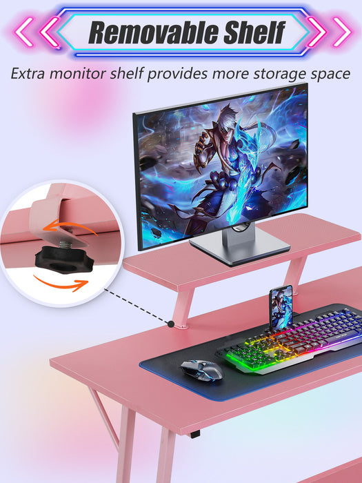 L Shaped Gaming Desk Computer Corner Desk PC Gaming Desk Table with Large Monitor Riser Stand for Home Office Sturdy Writing Workstation