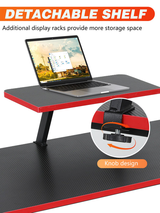 L Shaped Gaming Desk Computer Corner Desk PC Gaming Desk Table with Large Monitor Riser Stand for Home Office Sturdy Writing Workstation