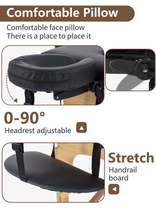 Massage Table Portable Portable Massage Bed 2 Section Long Foldable Tattoo Bed w/Carrying Case Height Adjustable Sturdy Wooden Frame,Solon&Facial Care Spa Lash Bed