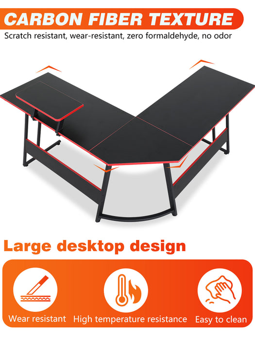 L Shaped Gaming Desk Computer Corner Desk PC Gaming Desk Table with Large Monitor Riser Stand for Home Office Sturdy Writing Workstation