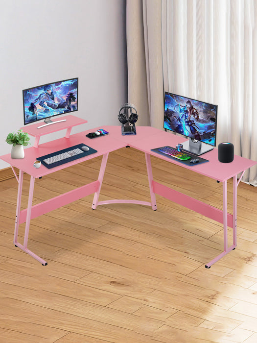 L Shaped Gaming Desk Computer Corner Desk PC Gaming Desk Table with Large Monitor Riser Stand for Home Office Sturdy Writing Workstation