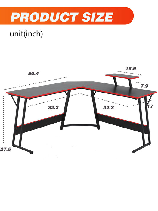 L Shaped Gaming Desk Computer Corner Desk PC Gaming Desk Table with Large Monitor Riser Stand for Home Office Sturdy Writing Workstation