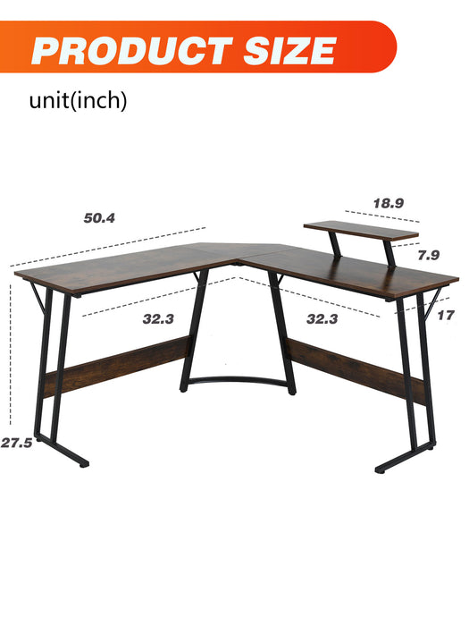 L Shaped Gaming Desk Computer Corner Desk PC Gaming Desk Table with Large Monitor Riser Stand for Home Office Sturdy Writing Workstation