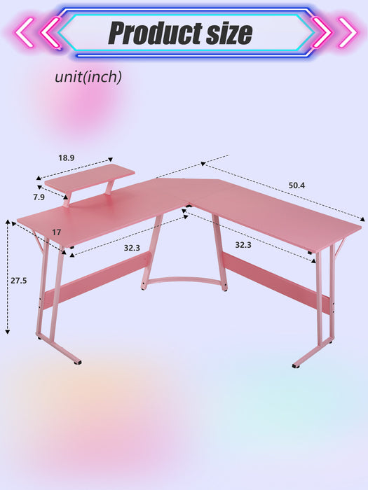L Shaped Gaming Desk Computer Corner Desk PC Gaming Desk Table with Large Monitor Riser Stand for Home Office Sturdy Writing Workstation
