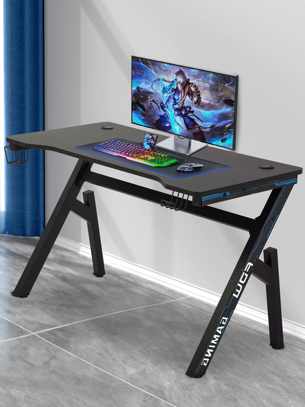 47 Inch Gaming Computer Desk Ergonomic Carbon Fiber PC Table Large Com ...