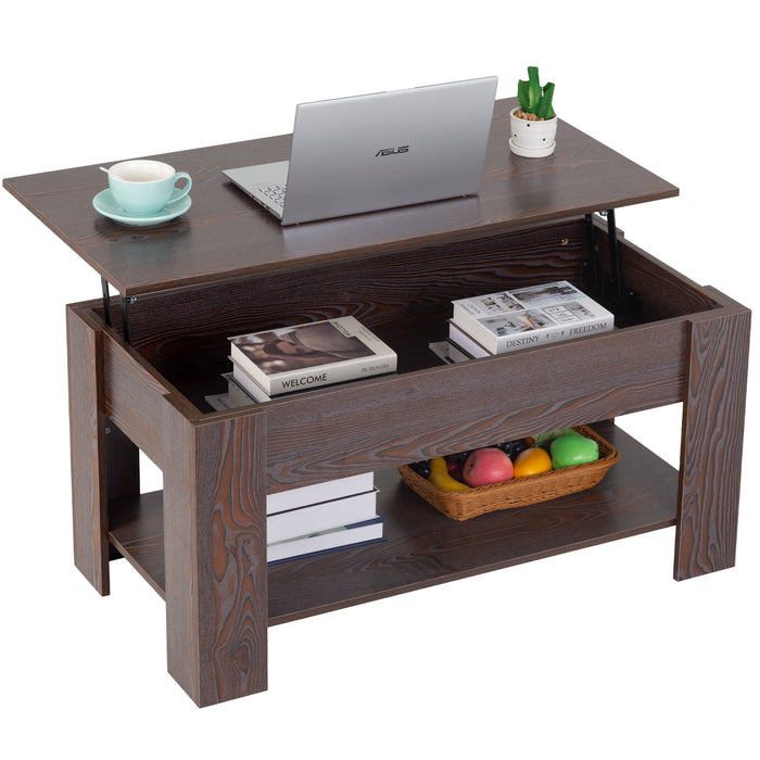 Lift Top Coffee Table with Hidden Compartment and Storage Shelf
