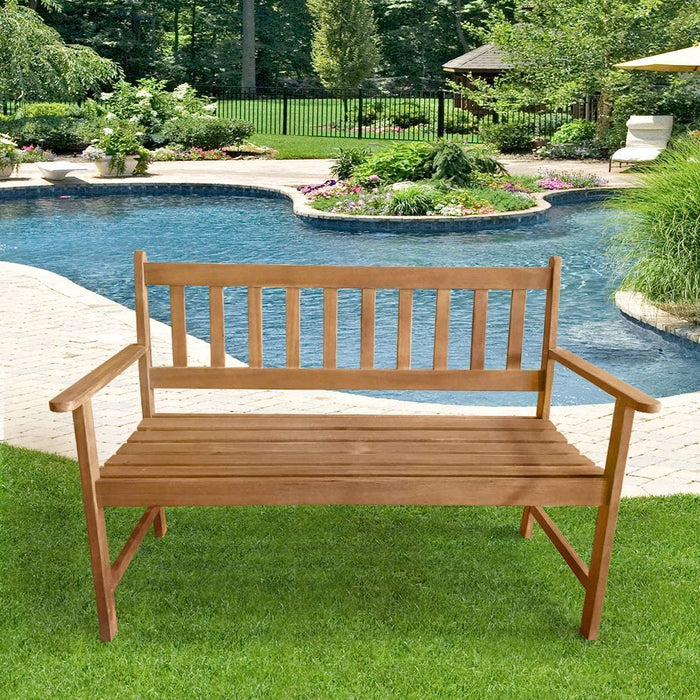 Outdoor Patio Bench Wood Garden Bench with Armrests Sturdy Front Porch Chair