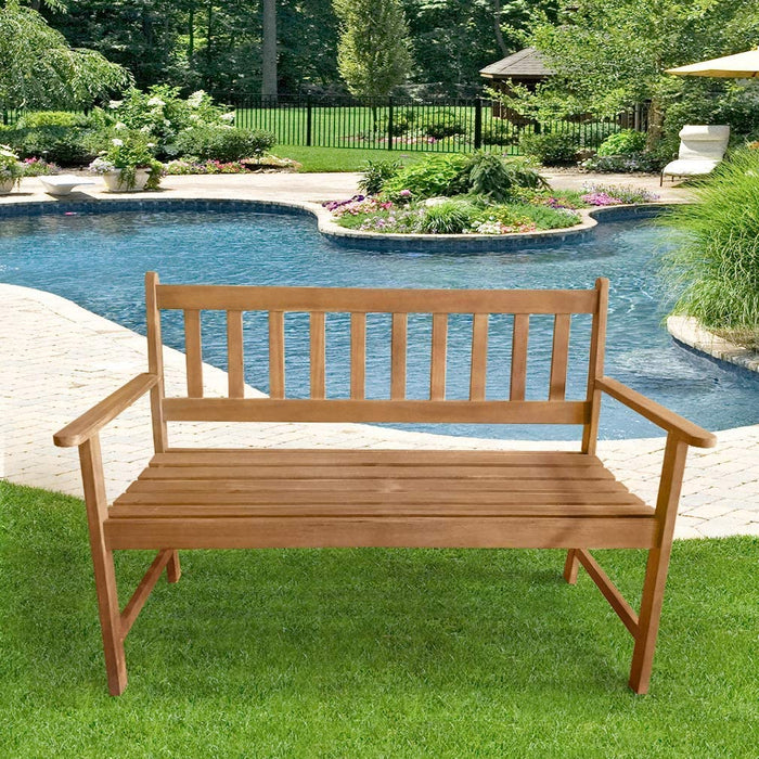 Outdoor Patio Bench Wood Garden Bench with Armrests Sturdy Front Porch ...