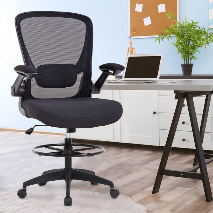 Adjustable Foot Ring and Flip-Up Arms Computer Standing Desk Chair