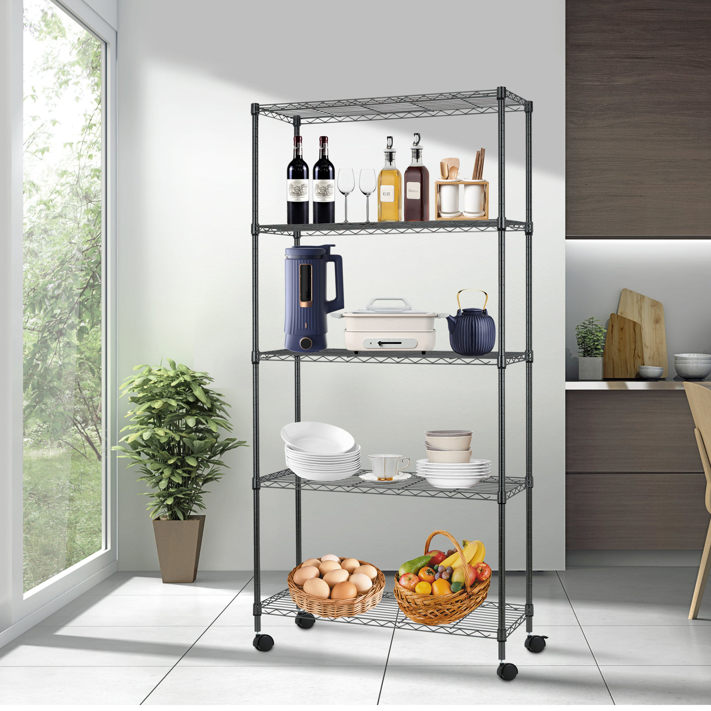 5 Tier Layer Wire Metal Shelving Unit with Wheels — BestOffice