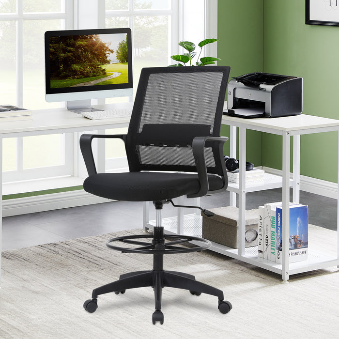 Adjustable Height Support Arms Footrest Mid Back Swivel Chair